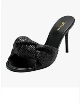 Zszszsu Black Chic Woven Knot Mule Sandal High Heel Open Toe Slip On Slides